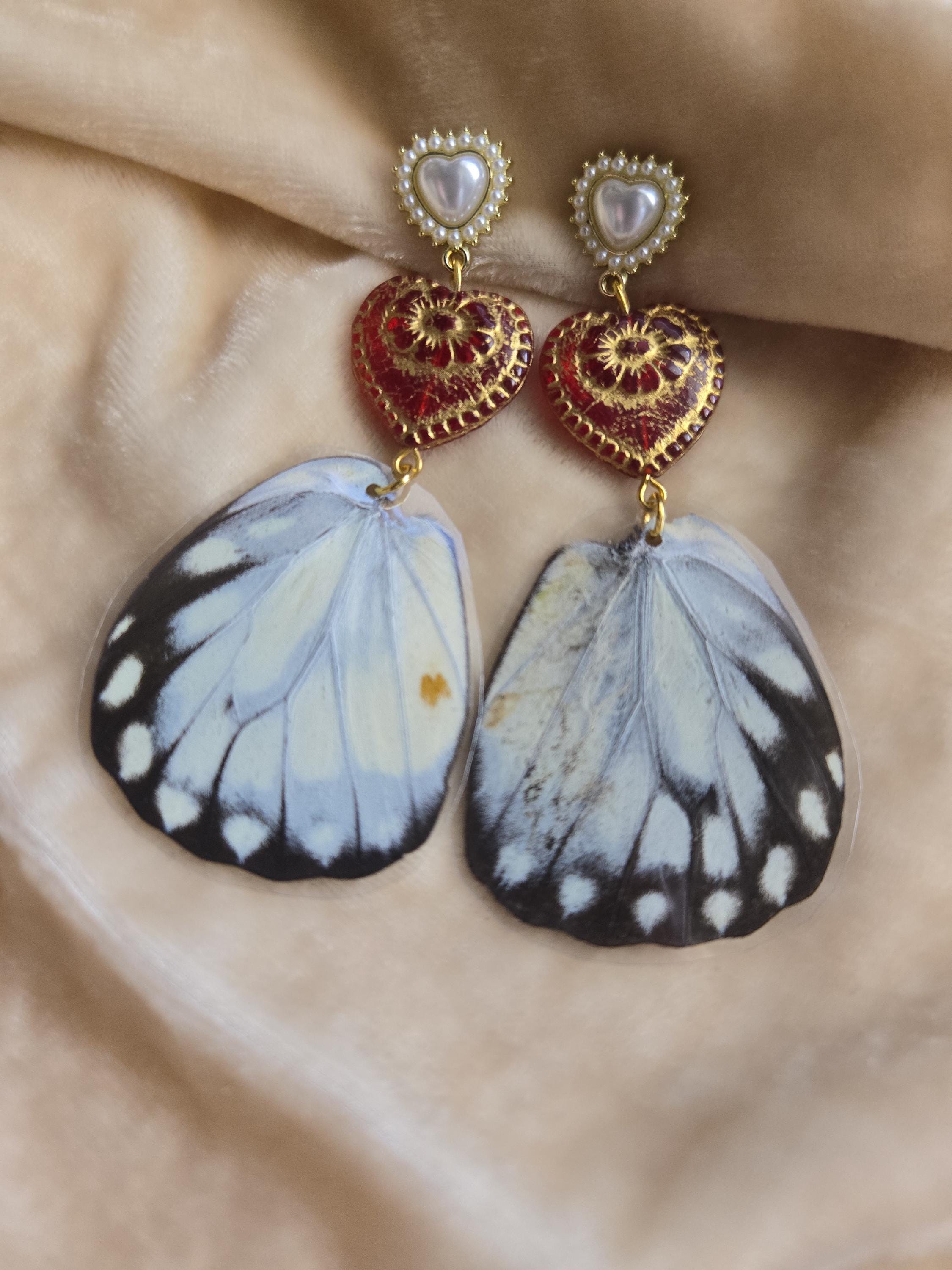 Crimson Heart Butterfly Wing Earrings