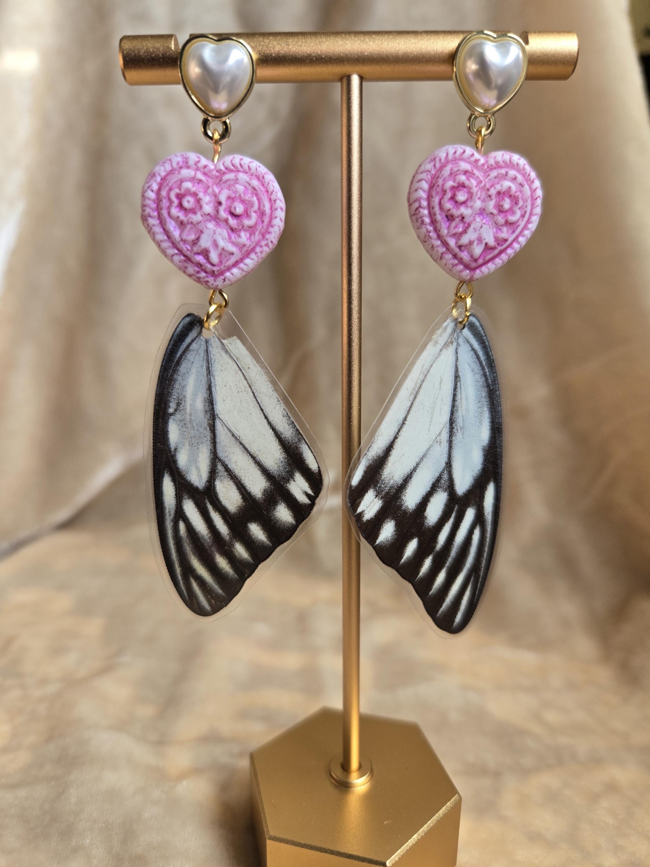 Blush Heart Butterfly Wing Earrings