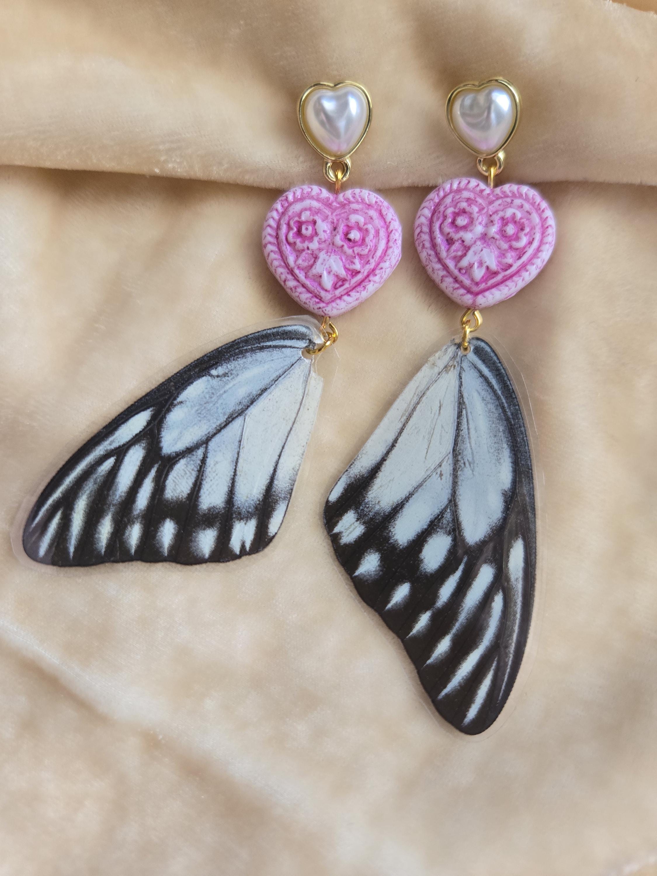 Blush Heart Butterfly Wing Earrings