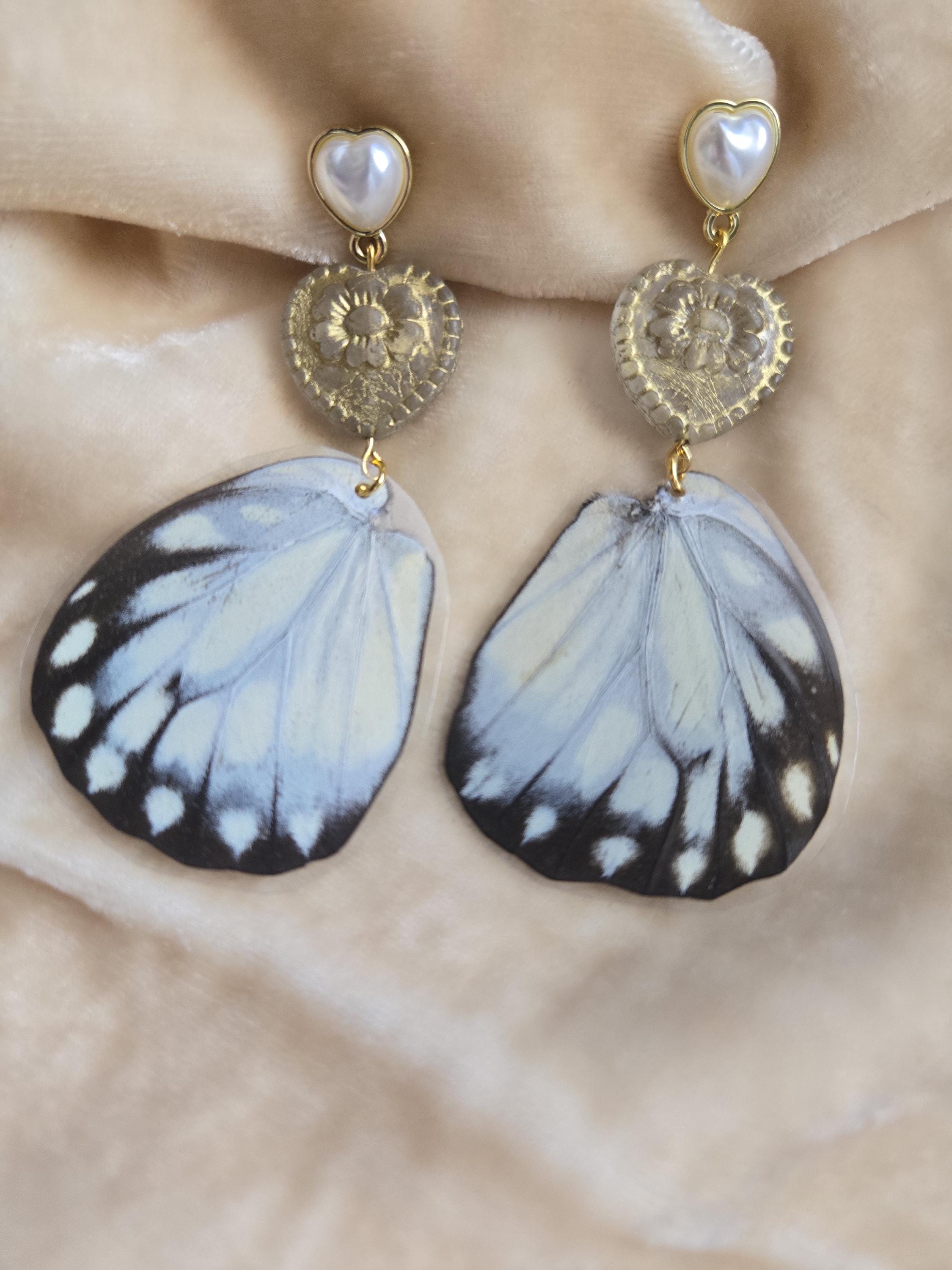 White Heirloom Butterfly Wing Earrings